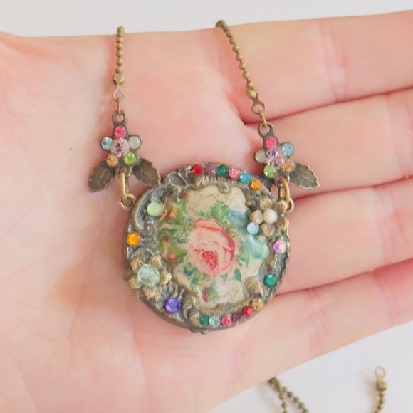 Michal Negrin Flower rose Necklace Crystal Secret Garden High End Pastels 18" - Picture 1 of 7